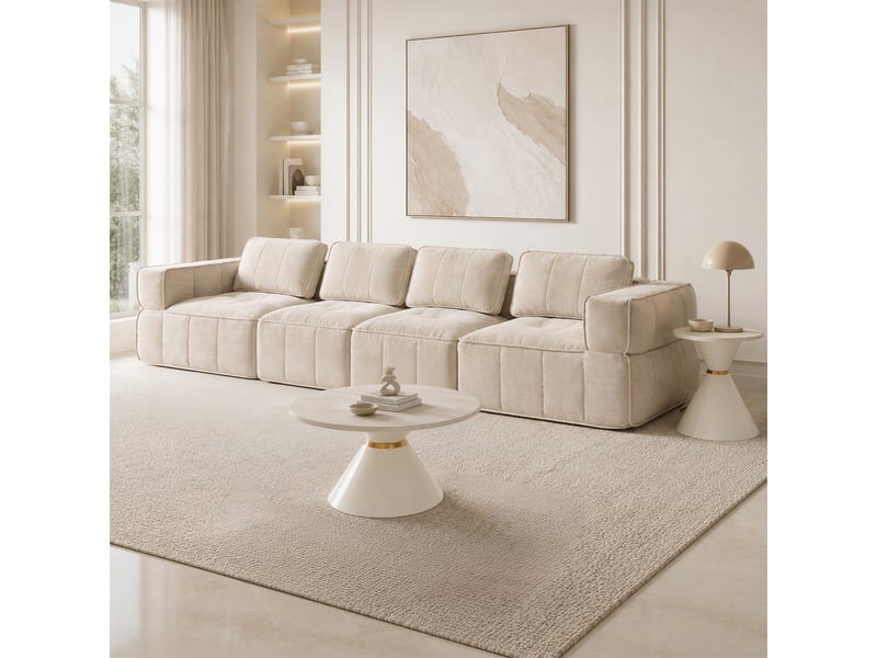  Canapé 4 places, revêtement en tissu, sans assemblage, beige  - Conforama C