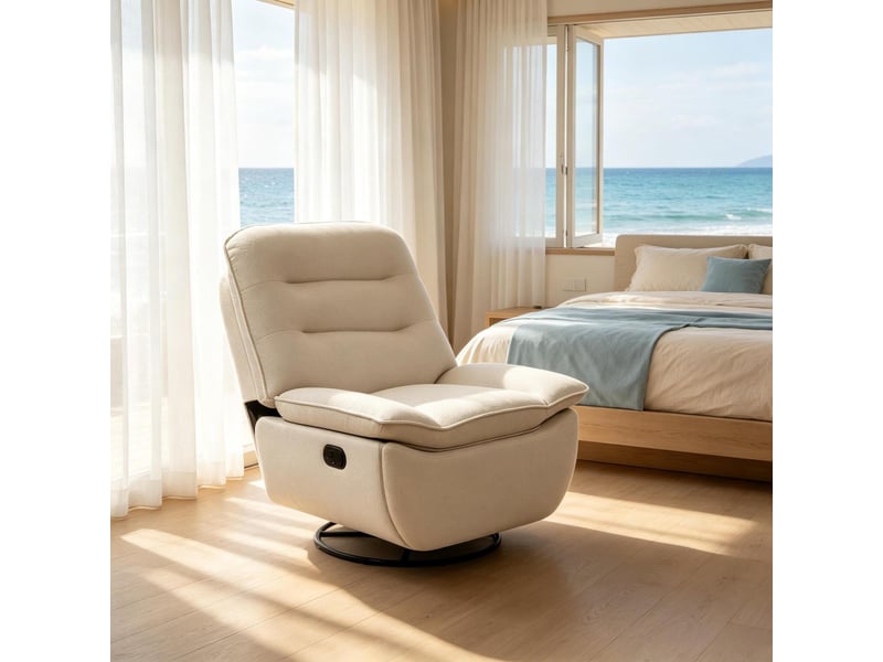  Fauteuil relax inclinable et pivotant 360° - 95 x 49,5 x 106 cm - avec repose-pieds intégré - tissu effet lin - beige  - Conforama E