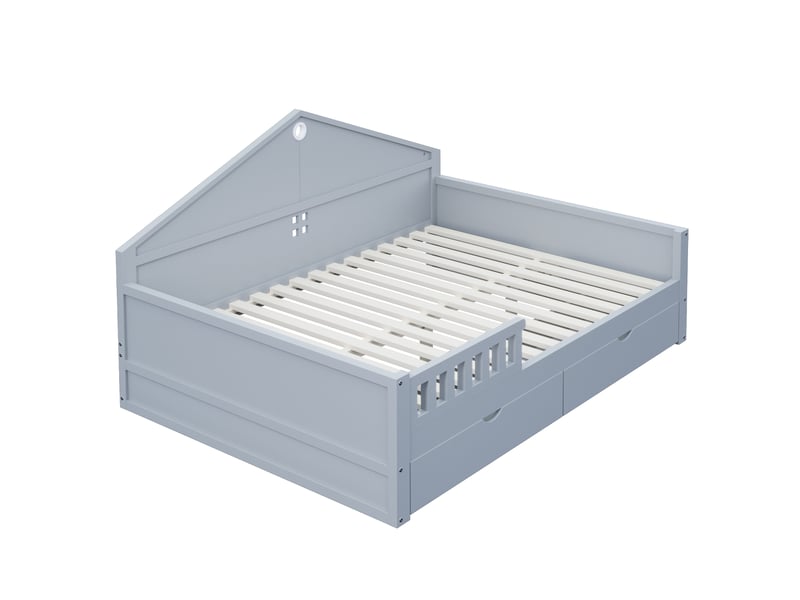 Lit enfant 140×200 cm, avec bandeau lumineux, tiroirs, sommier à lattes, lit simple, lit junior, gris  - Conforama D