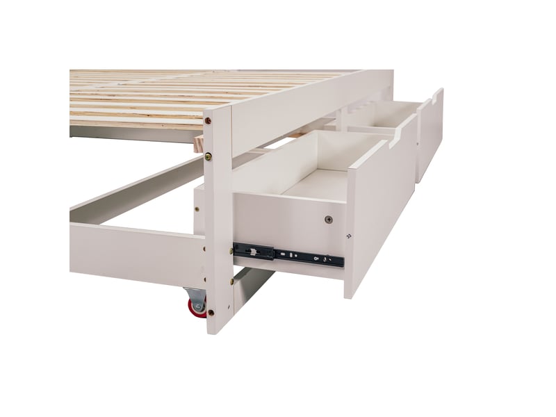  Lit multifonction en forme de l –  avec tiroirs sous le lit et étagères ouvertes, tête de lit rembourrées – lit de jour en bois et mdf  - Conforama E