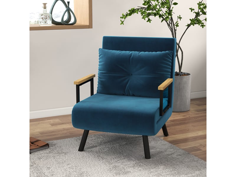  Fauteuil convertible,63x73x81 cm,avec dossier réglable,velours,bleu  - Conforama B