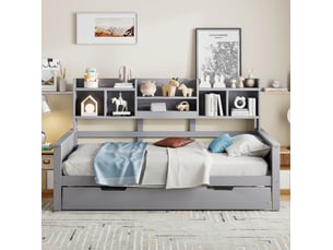 Lit avec rangement 90x190/200 cm MEUBLIV   coloris gris