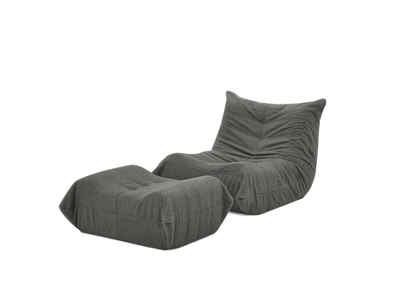  Fauteuil relax gris avec dossier et pouf, tissu teddy doux, siège de sol confortable pour salon, chambre, bureau et appartement  - Conforama A