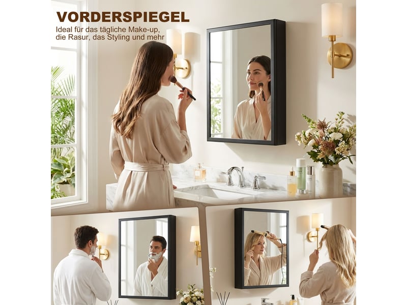  Armoire de toilette murale avec miroir en acier inoxydable noir 40x12x60 cm  - Conforama E