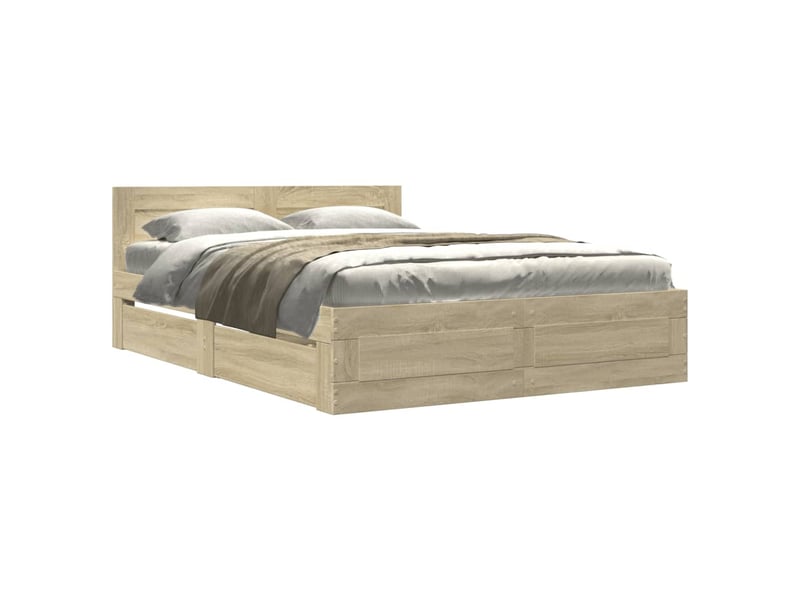 Lit double- lit adulte -  cadre de lit tête de lit sans matelas chêne sonoma 140x200 cm  - Conforama A