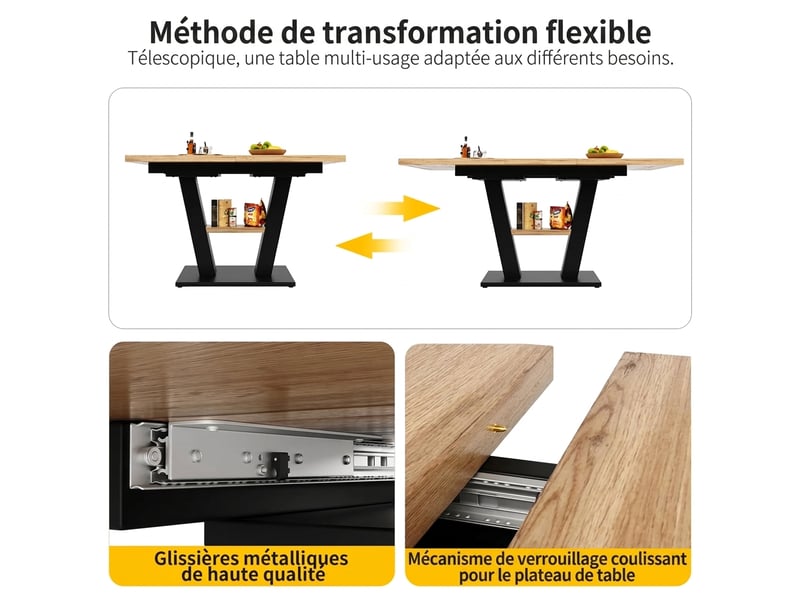  Ensemble table à manger extensible 118-157 cm et 4 chaises en velours  - Conforama D