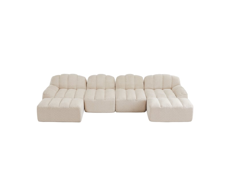  Canapé panoramique coquille 4 places, 2 poufs beigeblanc – 366 x 165 x 79 cm Fay Lum - Conforama A