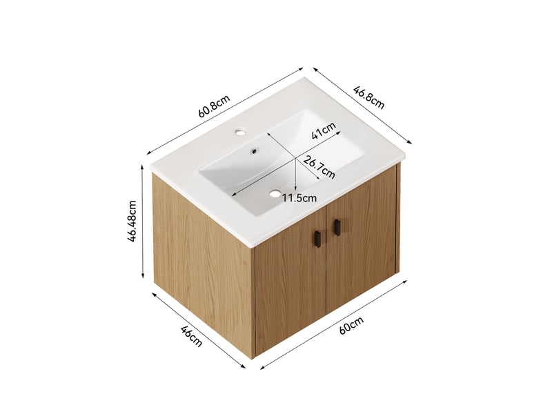Armoire de salle de bain avec 2 portes à fermeture douce, rangement pour petits espaces, en mdf chêne clair, 60 cm - Conforama E