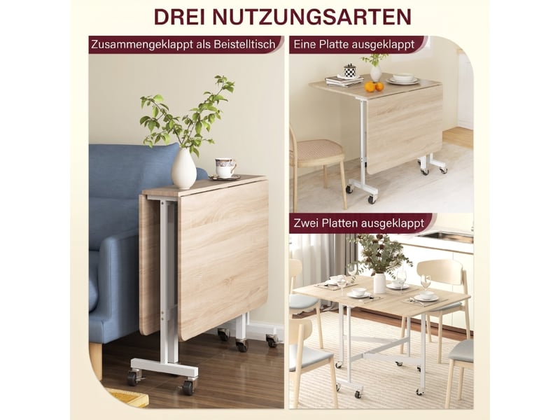  Table de salle à manger pliante extensible pour 6 personnes avec 6 roulettes freinées en bois d’ingénierie chêne  - Conforama E