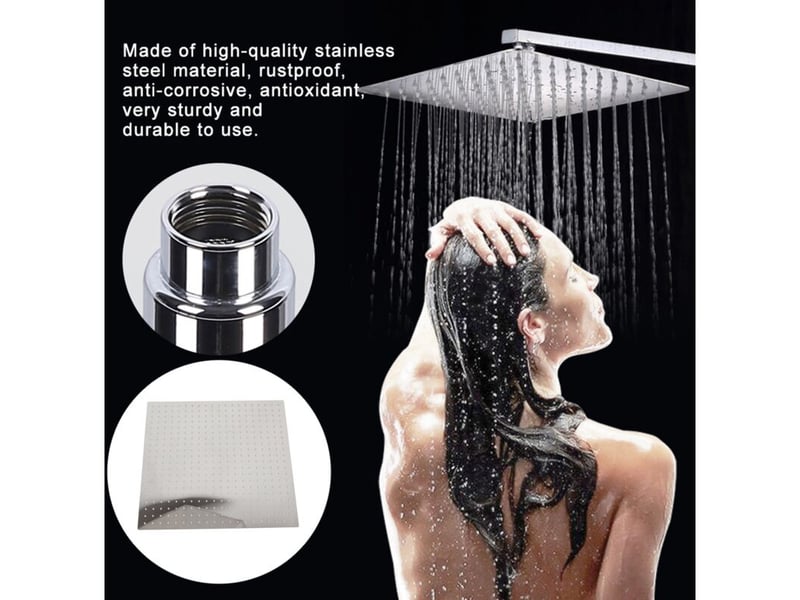  Tete de douche pluie carré en acier inox 50cm - haute pression pommeau douche, économiseur d'eau, anti-calcaire, rotation 360°, installation facile  - Conforama C