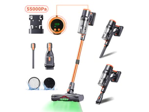 Aspirateur balai blossom dsv112a-sans fil pliable-253555kpa 65min-écran led-lampe vert anti-poussière cachée-or