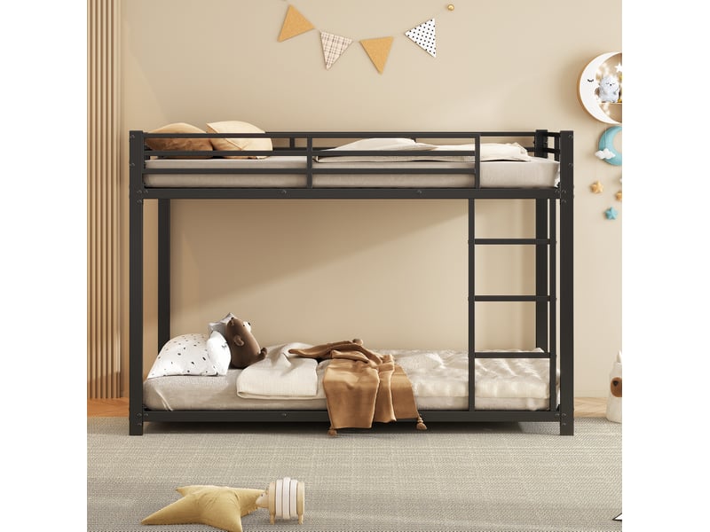  Modenvie lit superposé 90x200 cm - structure métal, barrières de sécurité - pour petit espace - noir  - Conforama D