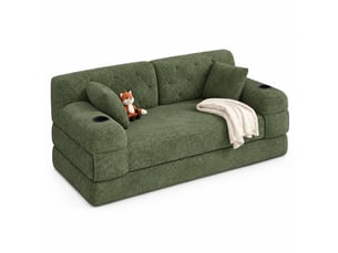 Canapé convertible 2 places 168.00×80.00×81.00 cm en velours côtelé avec 4 poches latérales et 2 porte-gobelets vert chicfurn