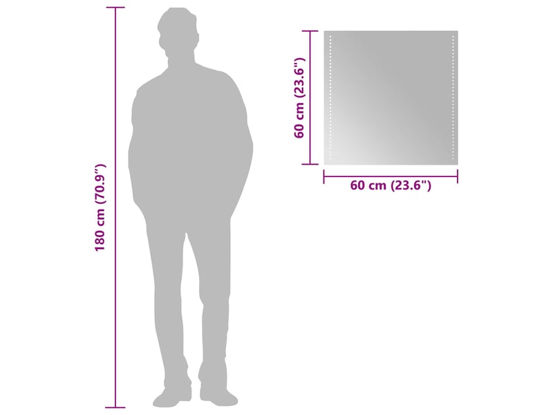 Miroir de salle de bain, miroir de toilette led transparent 60 x 60 cm verre trempé cf62599 - Conforama E