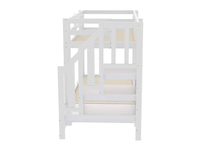 Lit superposé 90x200 cm avec lit gigogne 90180x190 cm, 3 tiroirs, échelle et rangements, pin et mdf blanc  - Conforama R