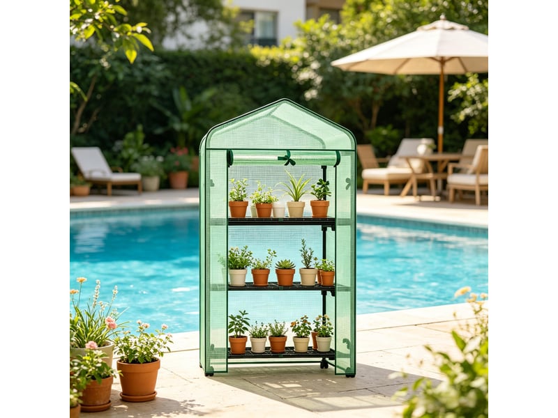  Petite serre de jardin sur roulettes, serre tunnel en polyéthylène, extérieure, compacte  - Conforama B