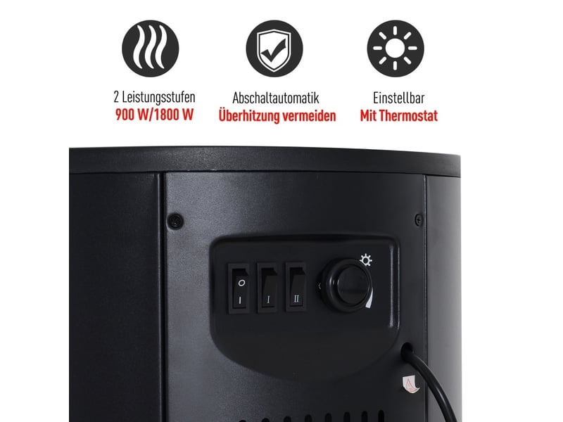  Cheminée électrique led 41 x 41 x 64,5 cm noire en métal et verre trempé, effet flamme et chauffage 9002000w  - Conforama E
