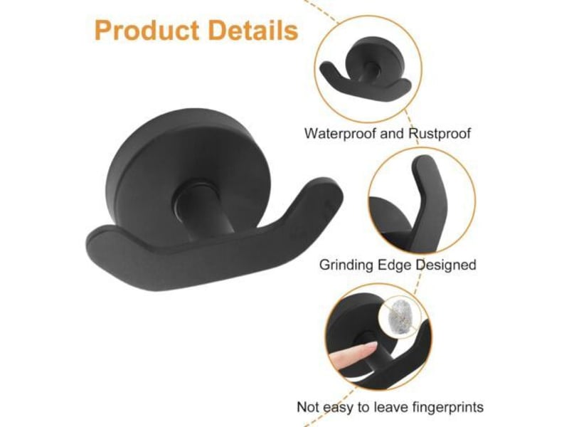  Lot de 2 crochets à double ventouse pour salle de bain, salon, cuisine, en acier inoxydable robuste - noir  - Conforama C