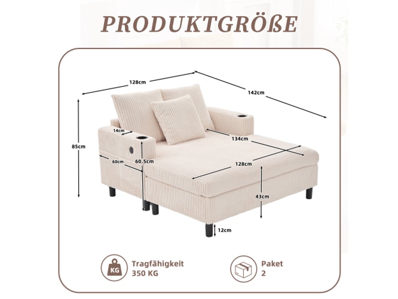  Chaise-longue généreuse avec porte-boissons, usb et led — parfait salon, chambre ou véranda  - Conforama C