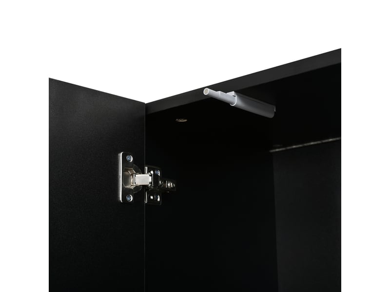  Armoire 4 portes avec 2 niches, led et étagère réglable pour chambre 70×35×180 cm noire  - Conforama D