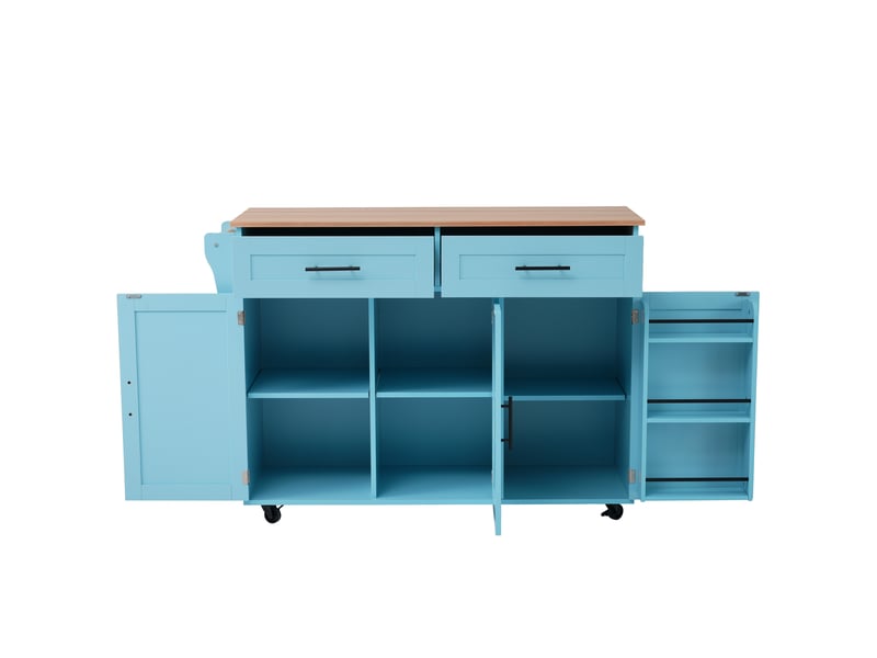  Îlot de cuisine desserte 129 × 46(71) × 91,5 cm plateau rabattable, 2 tiroirs et roulettes - lpospi - mdf bleu  - Conforama A