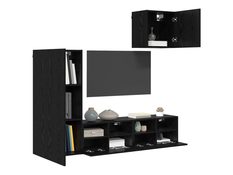  Lot de 4 meuble tv mural, meuble tv suspendu chêne noir bois d'ingénierie shl45207  - Conforama C