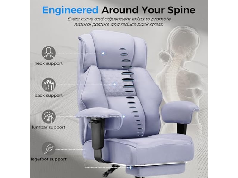  Gtplayer chaise de jeu large avec soutien lombaire à ressorts, repose-pieds, tissu, 180kg - violet GT216-PP-FA - Conforama E