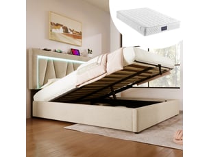 Lit avec rangement 140x200 cm <strong>MODENVIE</strong>  <strong></strong> coloris beige