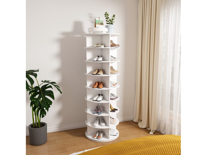  Étagère à chaussures tournante 60x60x184 cm blanc pvc, 8 niveaux 360° pour 32 paires de chaussures  - Conforama B