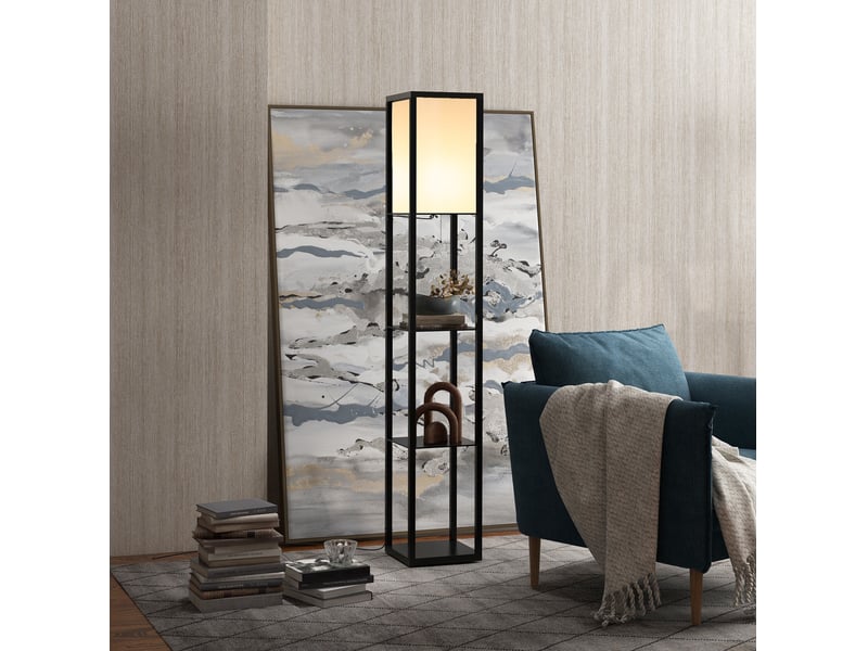  Lampadaire avec rangements 26x26x160 cm e27 sans ampoule mdf noir  - Conforama B