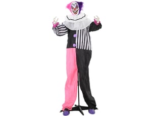 Décoration clown halloween animée 60x18x173 cm rire métal rose et noir