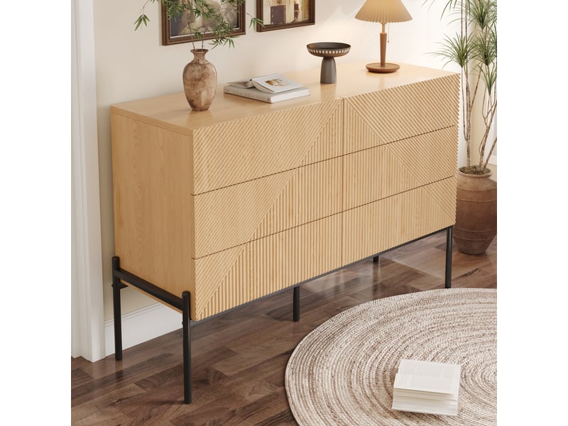  Meuble de rangement 115,5 cm décor bois, 6 tiroirs à relief géométrique Fay Lum - Conforama E