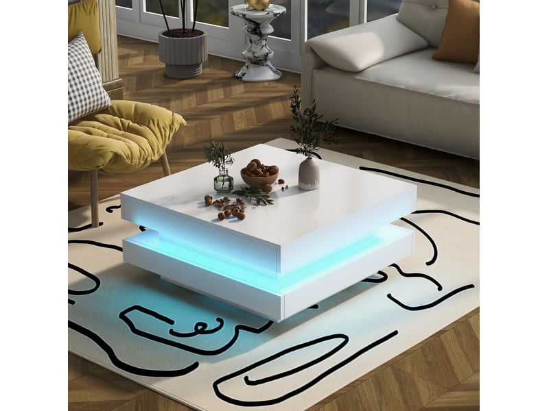  Table basse carrée avec éclairage led bluetooth et commande par application pour salon, 70 × 70 × 36 cm, blanc  - Conforama C