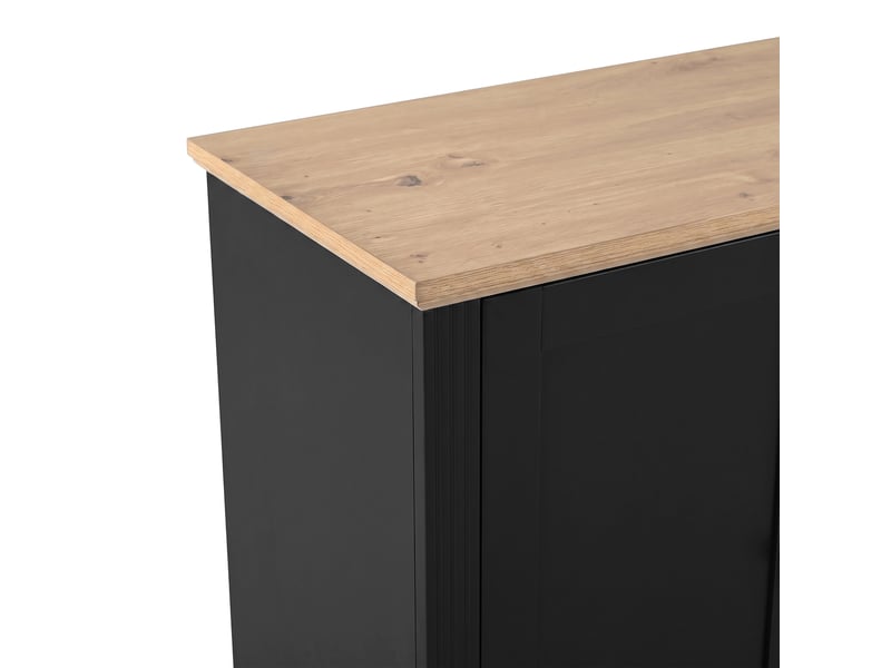 Buffet 160x40x80.5cm avec 4 portes vitrées, 2 tiroirs, poignées en fer et éclairage led pilotable par application, mdf, noir evarich - Conforama D