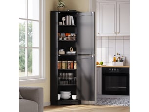 Meuble d'angle de rangement avec 2 portes et étagères réglables pour cuisine en mdf noir 42 × 42 × 166 cm
