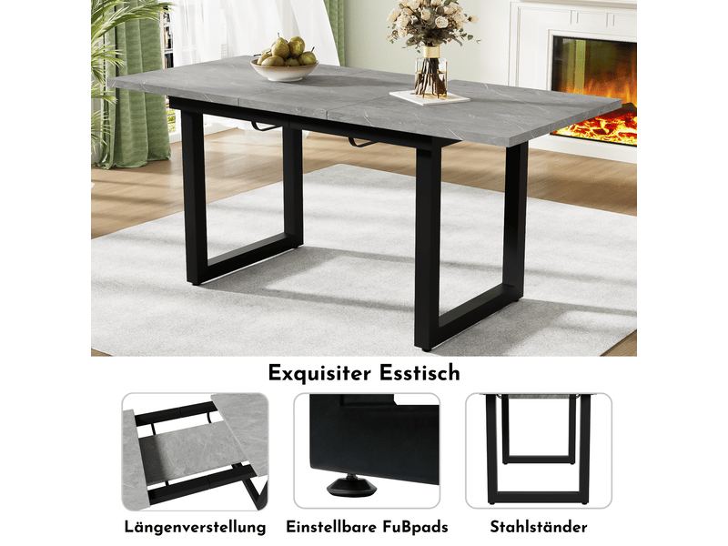  Table à manger extensible 140180 x 80 x 75 cm, effet béton et noir, mdf et métal Fay Lum - Conforama D