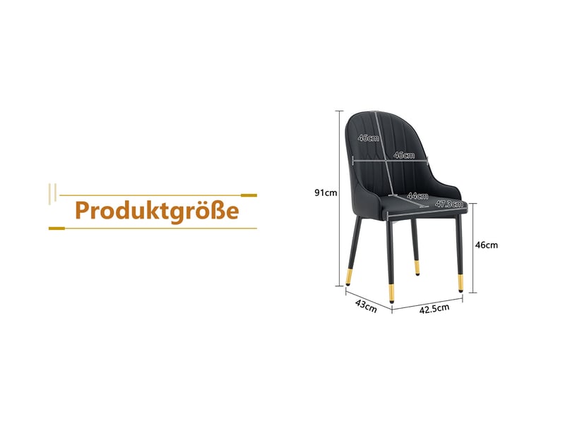  Lot de 2 chaises de salle à manger dossier éclair rembourré  - pieds en métal, simili cuir noir  - Conforama D
