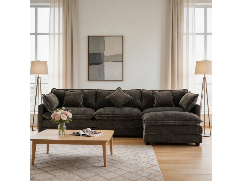Canapé modulable 3 places en chenille dangle en l avec repose-pieds mobilier rembourré pour salon et chambre vidéo disponible - Conforama B