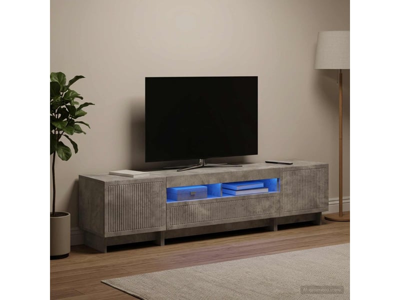 Meuble tv - banc tv - meuble de rangement led 5 pièces gris béton bois d'ingénierie - Conforama C