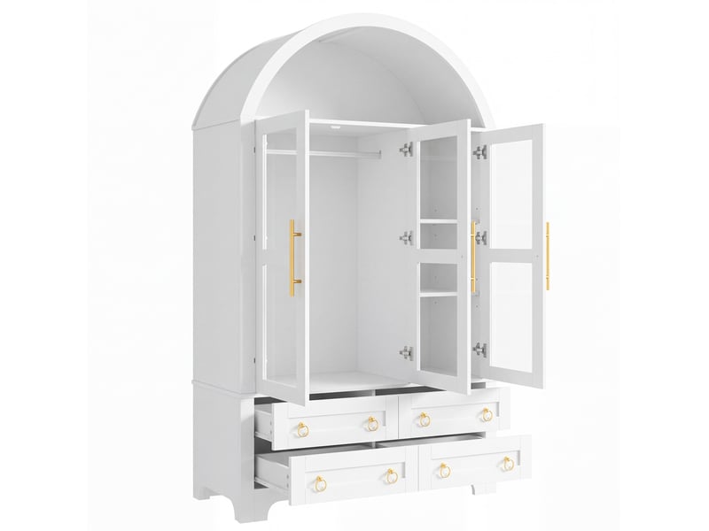  Armoire avec 3 portes vitrées, 4 tiroirs et led 110x50x186 cm blanche  - Conforama D