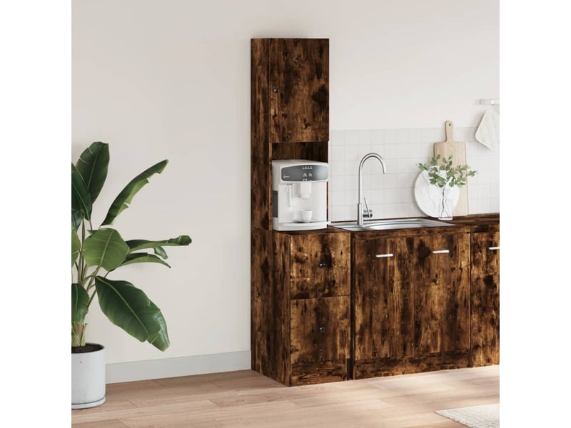  Meuble de rangement, armoire de cuisine chêne fumé 35x50x180cm bois d'ingénierie  - Conforama C