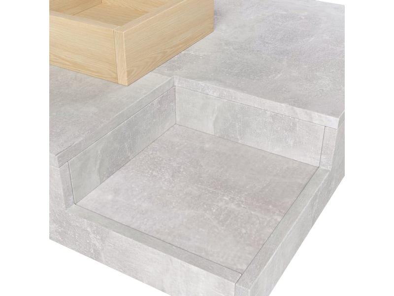  Table basse carrée avec boîte de rangement amovible – gris béton et décor bois – 72 x 72 x 30 cm  - Conforama E