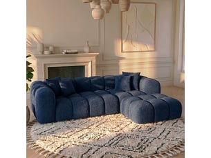 Canapé d'angle droit convertible MORPHEA Alba L Convertible 4 places Tissu bouclette bleu avec coffre de rangement