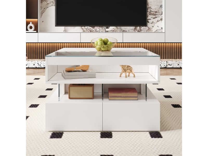  Table basse led 16 couleurs, réglable en hauteur, plateau en verre et montants en acrylique – salon  - Conforama D