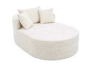 Fauteuil relax ovale en velours côtelé beige clair, fauteuil de salon moderne avec assise profonde, design minimaliste et confortable.