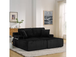 Canapé modulable 2 places modenvie en velours côtelé noir avec poche latérale, porte-gobelet et coussins