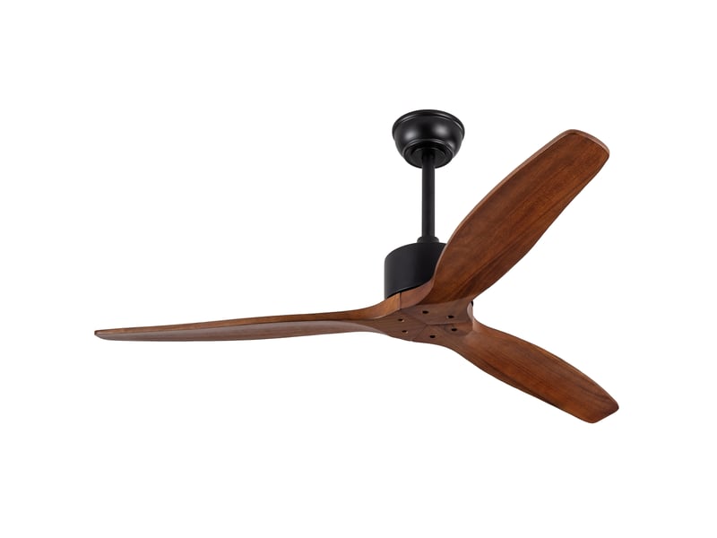  Ventilateur de plafond 52 pouces 3 pales en bois foncé et noir, sans lumière, télécommande, 6 vitesses, réversible  - Conforama A