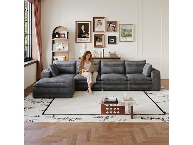  Canapé nuage en velours côtelé 5 places gris foncé 340 cm modulable  - Conforama B