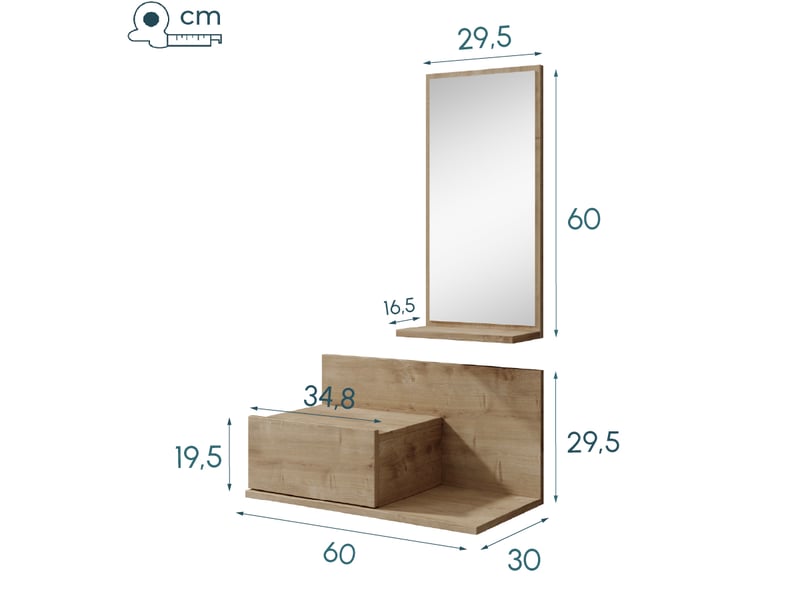  Meuble d'entrée | 1 tiroir avec miroir | console d'entrée | vestiaire | finition en couleur sonoma | 60x85,5x30cm | modèle isabela Isabela - Conforama E