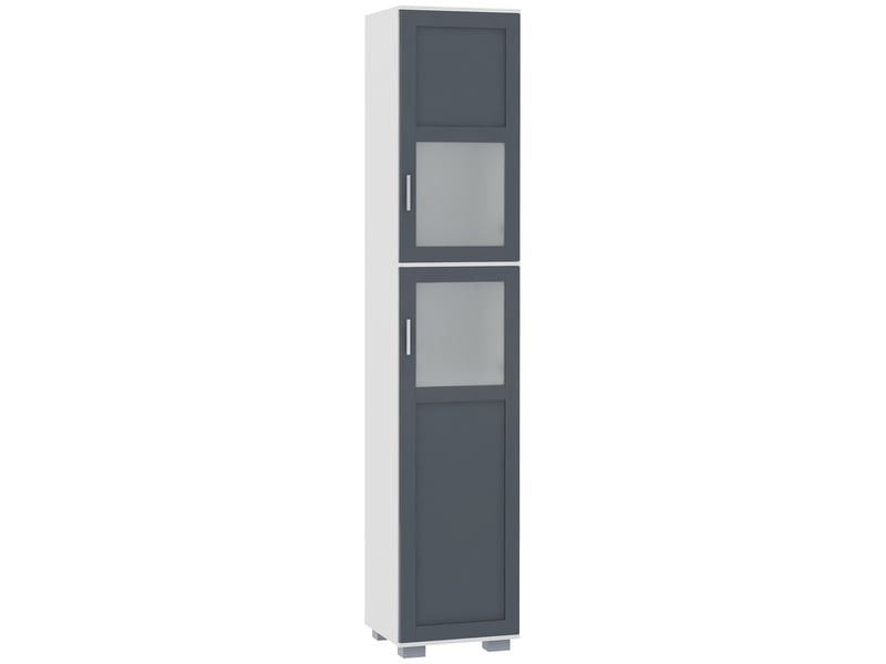 Armoire de salle de bain haute, colonne de salle de bain avec 2 portes en verre trempé et étagères réglables, 37 x 35 x 190 cm, blanc et gris - Conforama A